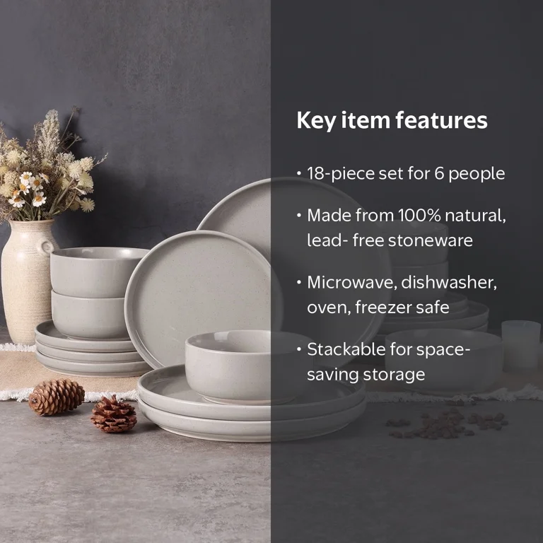 Vesteel 18-Piece Dinnerware Set for 6 Adults, Speckled Ceramic Stoneware Plates and Bowls, Microwave and Dishwasher Safe, Cappuccino Brown