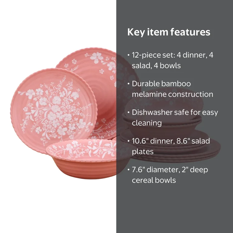 The Pioneer Woman Daisy 12-Piece Bamboo Melamine Dinnerware Set