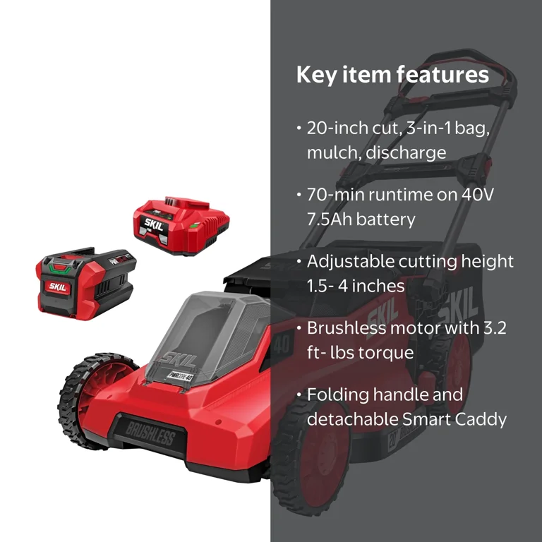 ハートランド SKIMO スキモ　4点セット SKIL PWR CORE 40V Brushless 20-Inch Push Mower Kit with Smart