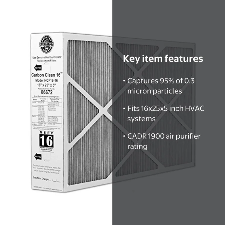 Lennox Healthy Climate Furnace AC Air HVAC Filter, 16x25x5 MERV 16