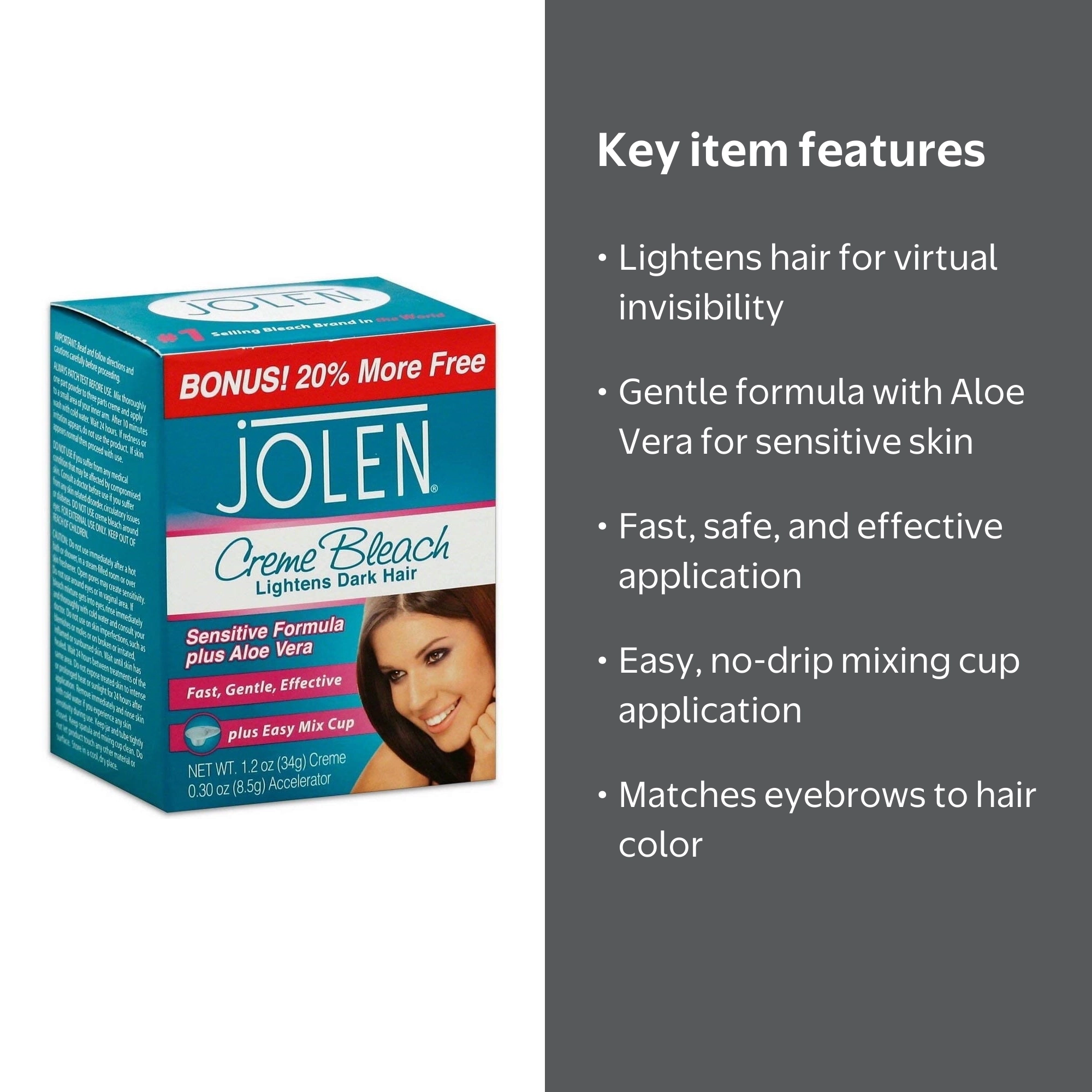 Jolen Creme Bleach, Sensitive Formula with Aloe Vera, Lightens Hair and  Eyebrows, 1.2 oz - Walmart.com