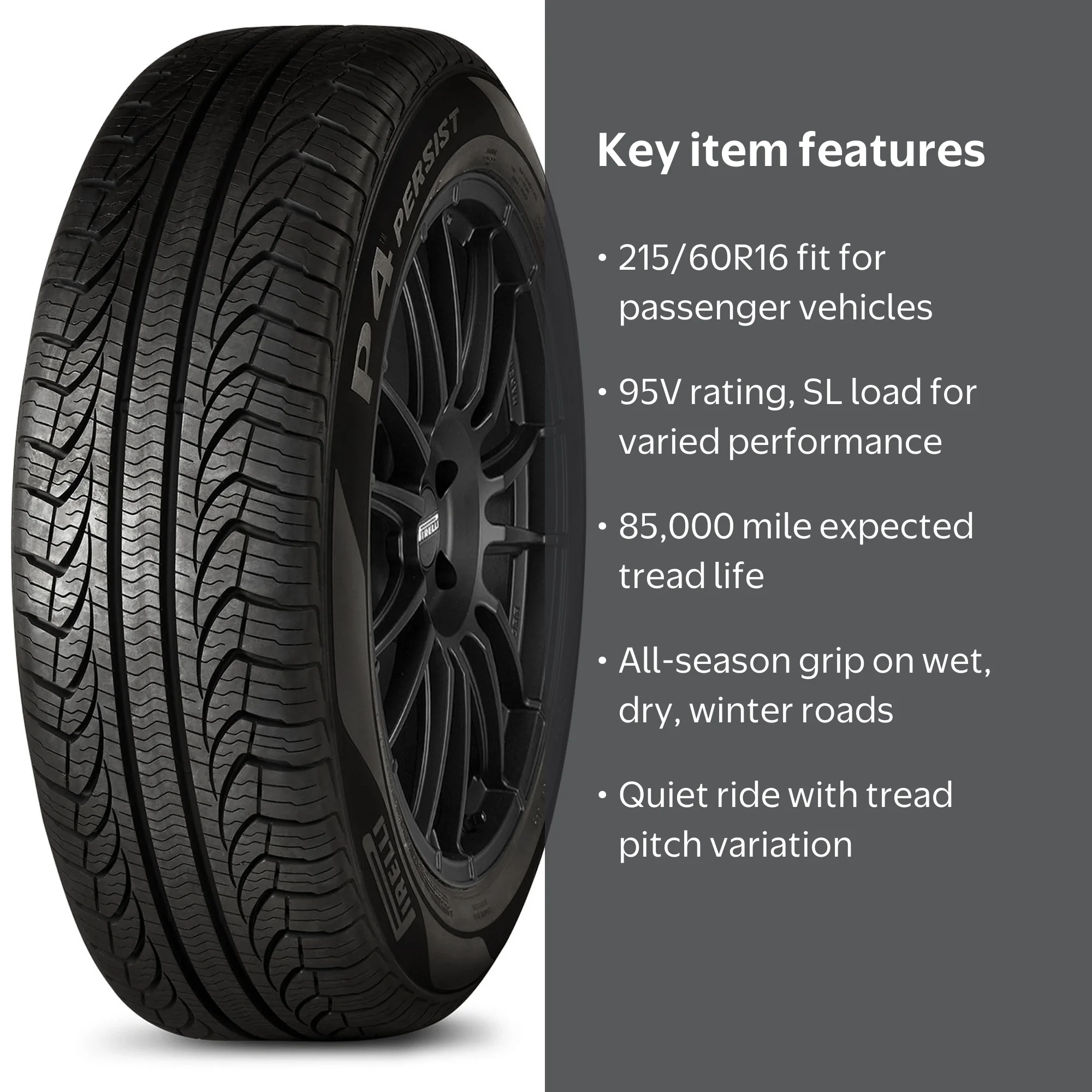 Peterson Pirelli, Passenger Tire, All Season 215/60R16 95V, Wide Grooves