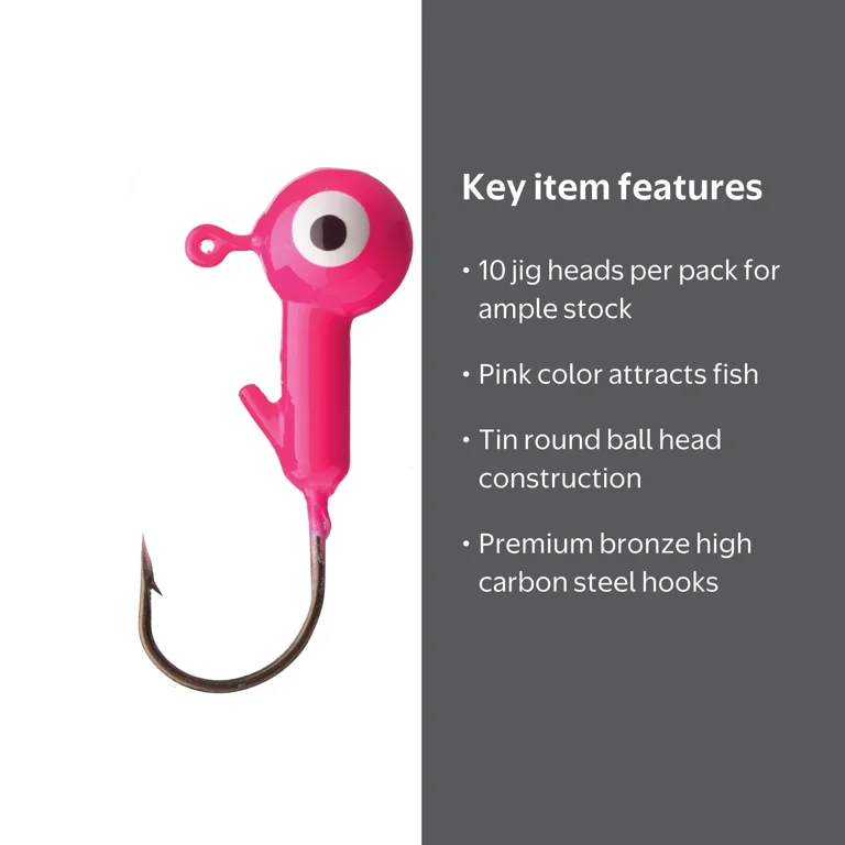 Eagle Claw Ball Head Fishing Jig, Pink, 1/8 oz., 10 Count