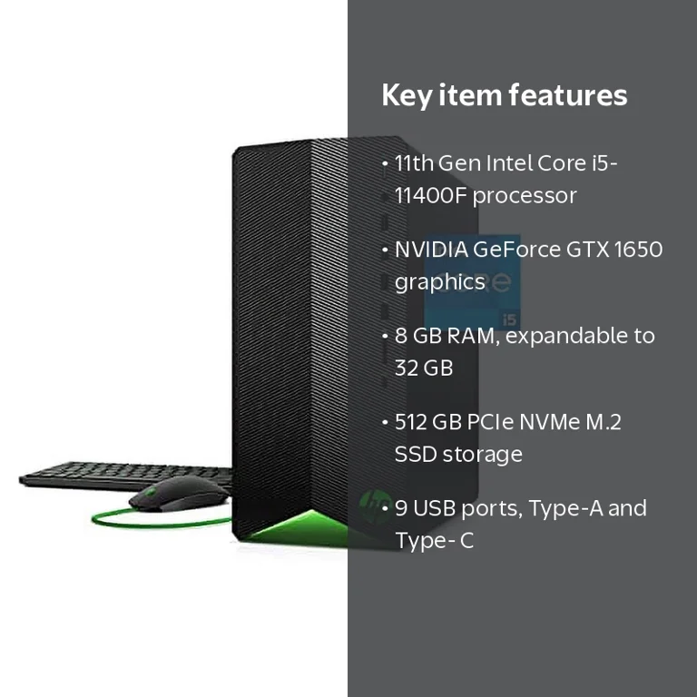 HP Pavilion Gaming PC, 11th Gen i5, GTX 1650, 8GB RAM, 512GB SSD
