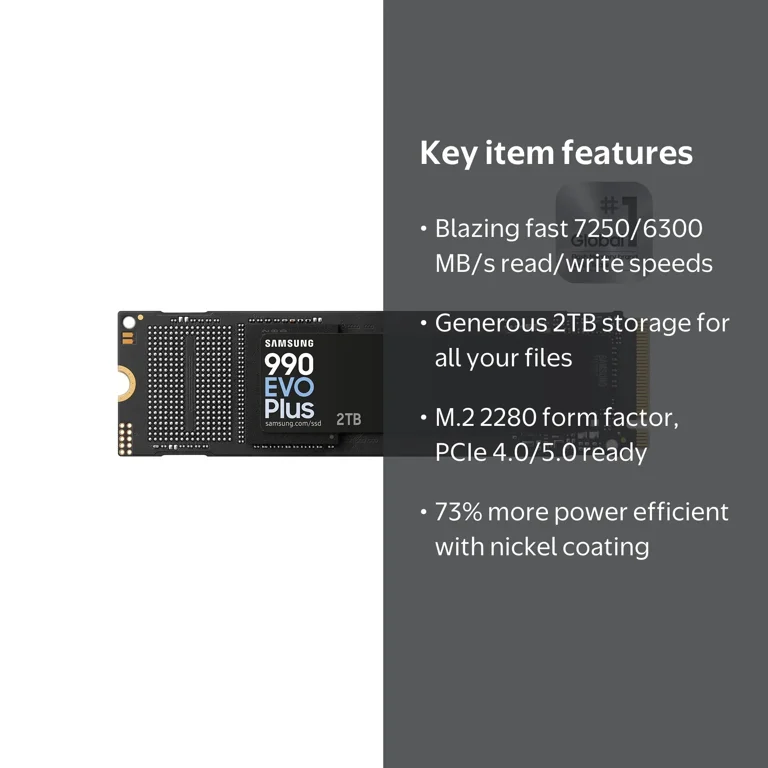 Samsung 990 EVO PLUS SSD 2TB, PCIe Gen 4x4 Gen 5x2 M.2 2280