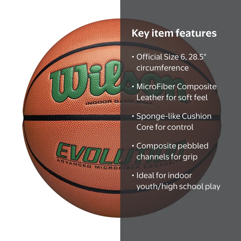 Wilson Evolution Indoor Game Basketball - Green, Size 6 - 28.5