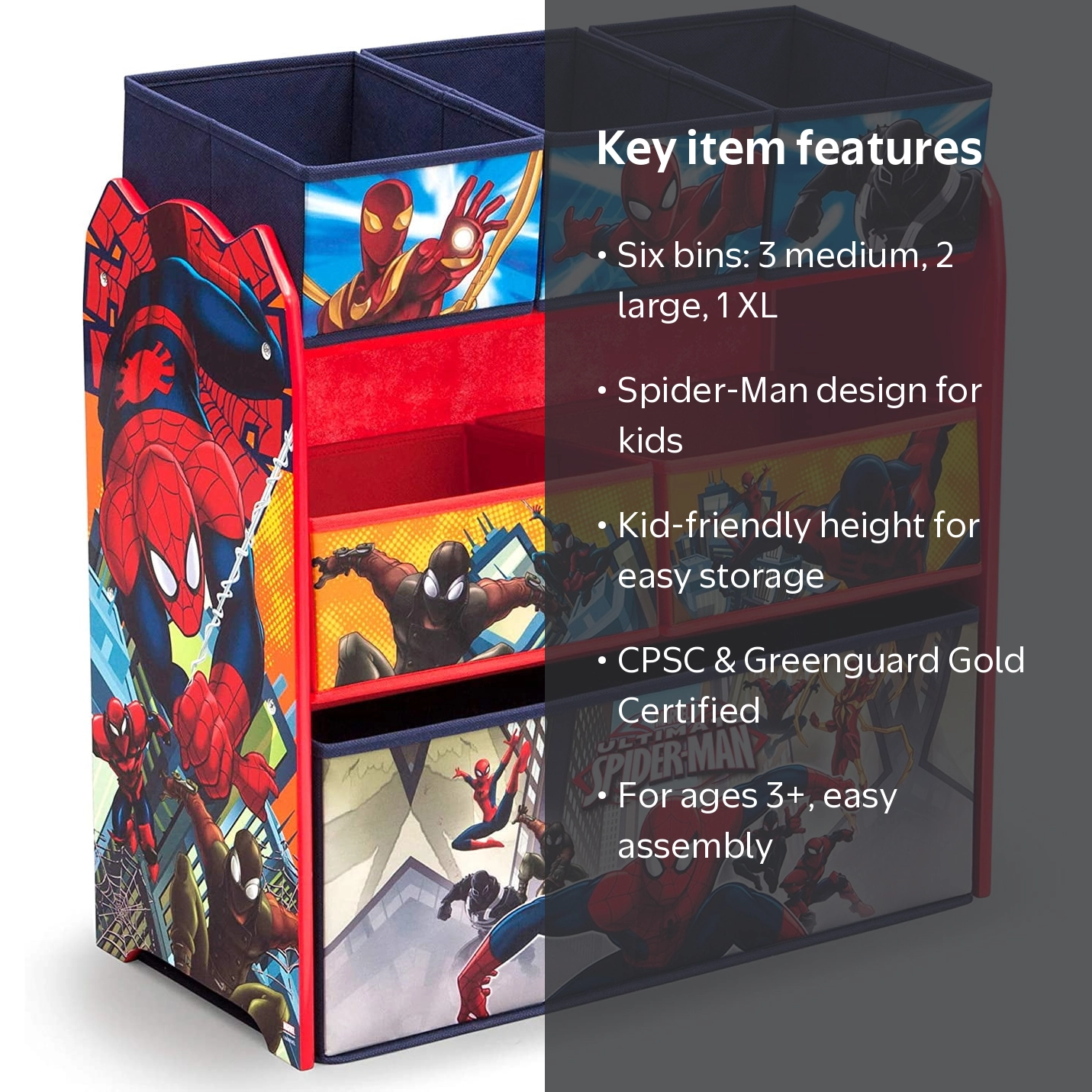 Marvel Spider-Man Kids Toy Organizer with Multi-Bin Storage and
