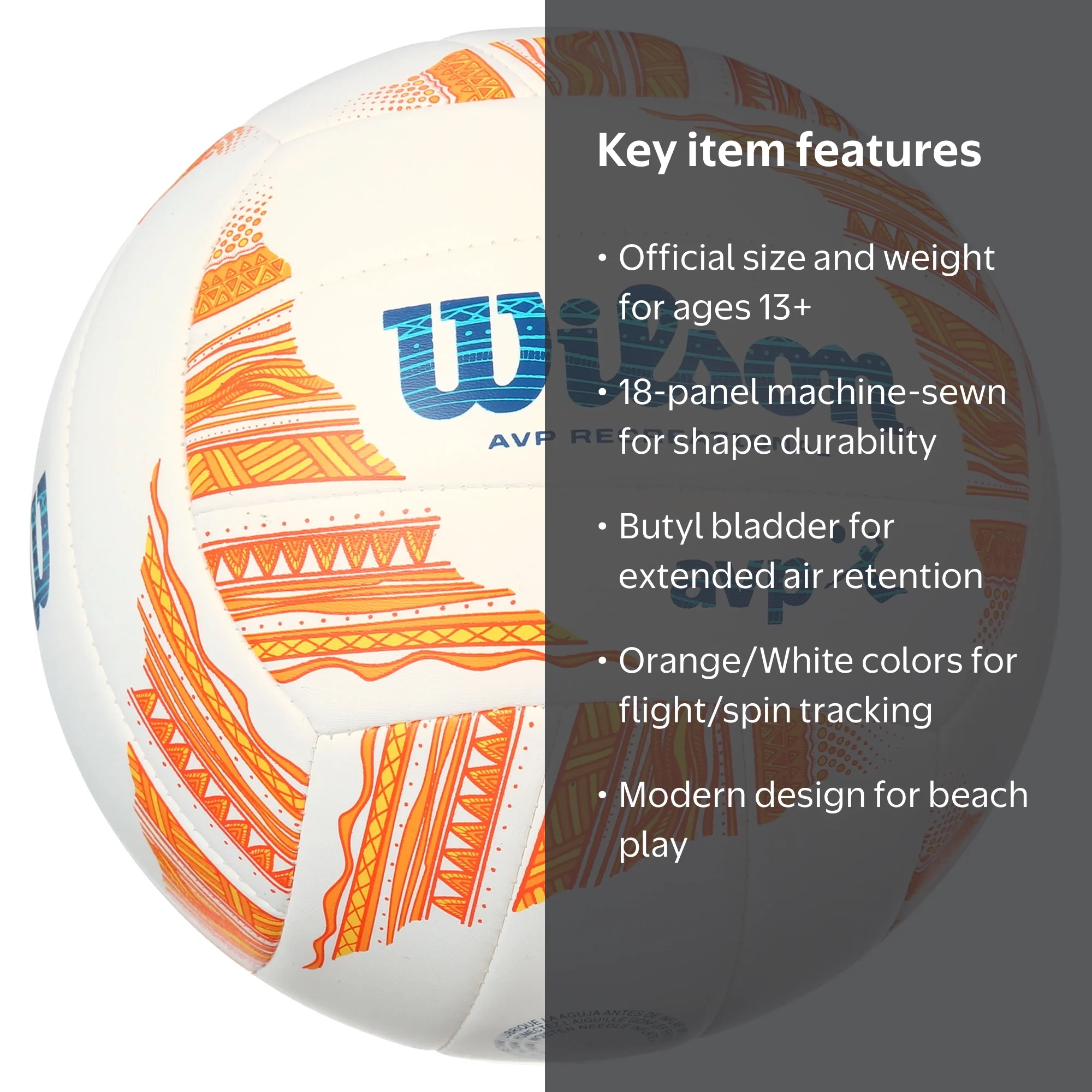 Wilson AVP Modern Volleyball, Official Size, Orange, Butyl Rubber