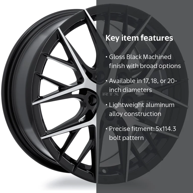 RTX Valkyrie 17x7.5 5x114.3 ET40 CB73.1 Gloss Black Machined Wheel