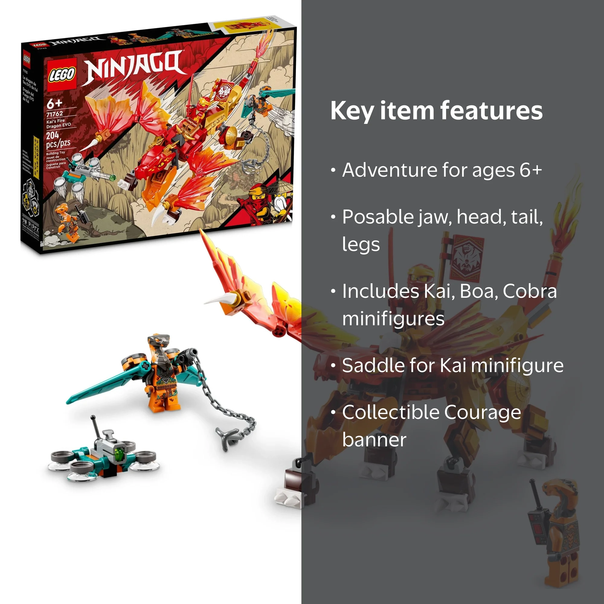 LEGO NINJAGO Kai‚Äôs Fire Dragon EVO 71762 with Cobra & Boa