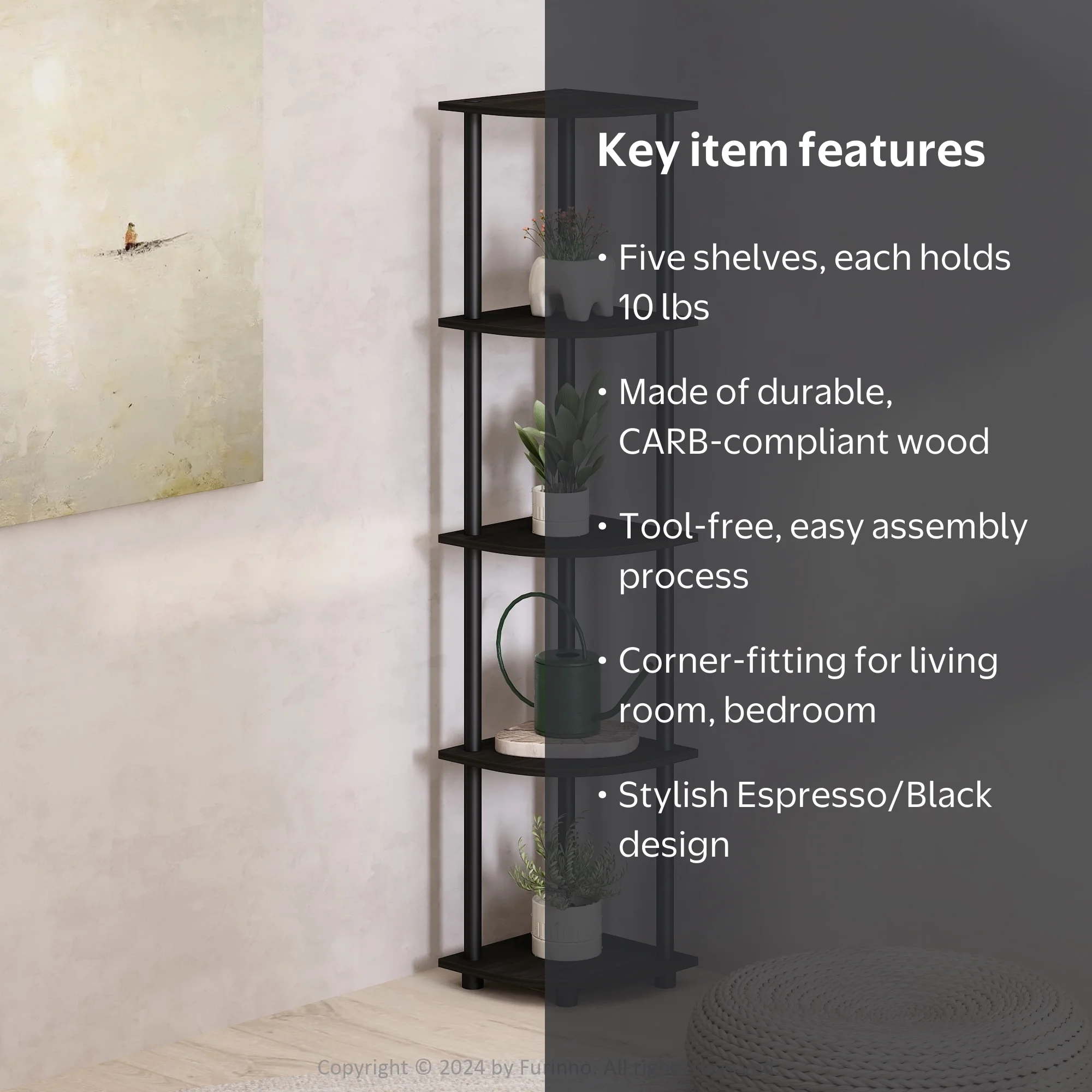 Furinno Turn-N-Tube 5 Tier Corner Display Rack, Espresso/Black