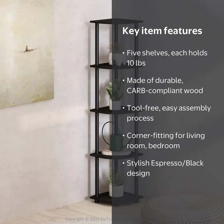 Furinno Turn-N-Tube 5 Tier Corner Display Rack, Espresso/Black