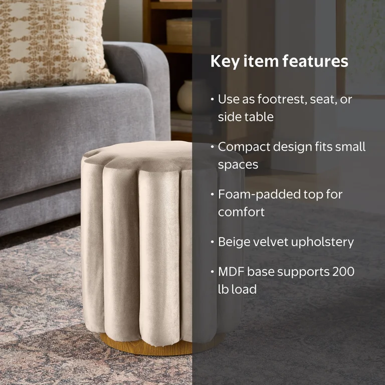 Better Homes & Gardens Lillian Velvet Tufted Ottoman, Beige