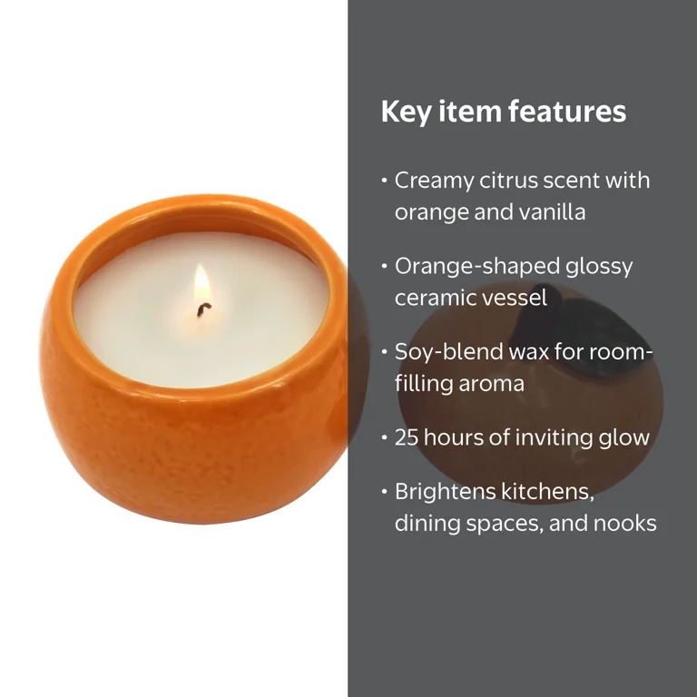 Better Homes & Gardens 1-Wick Ceramic Fruit Candle, Orange and