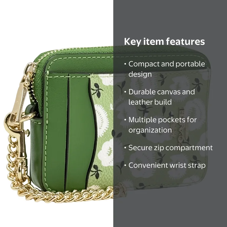 Coach Women's Small Zip Card Case with Floral Print (Green Multi