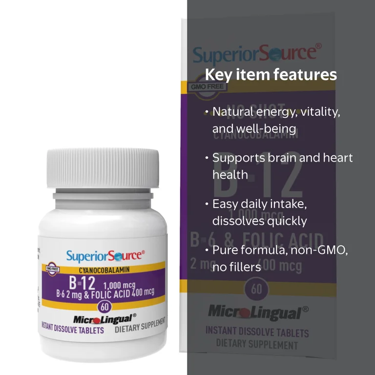 b12 b6 folic acid injection Superior Source No Shot B-12 Sublingual Tablets 1000 mcg, B-6, 400 mcg, 60 Tablets Vios Pharmacy Enhance cell growth and FEBRUARY: Lipo Burn + Package:Vial + BAC Water