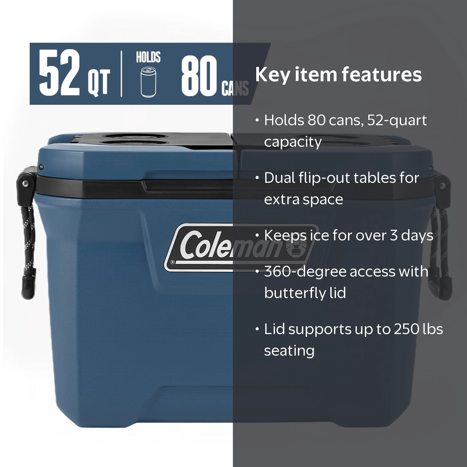Coleman Flex 'N Go 52 QT Hard-Sided Ice Chest Cooler, Sapphire
