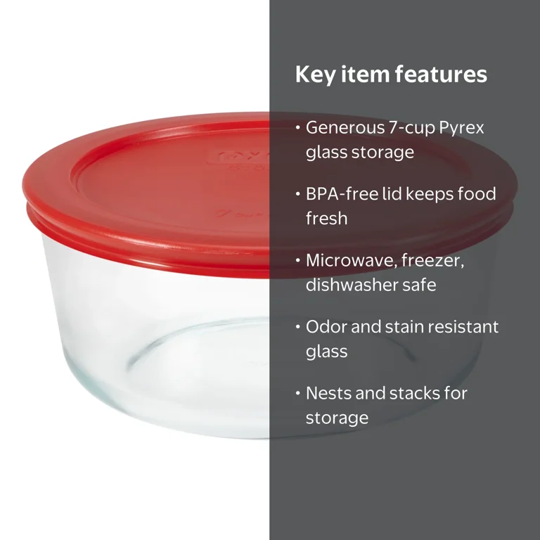 Pyrex, Food Storage Container, 7-cup, Glass with Red Lid - Walmart.com