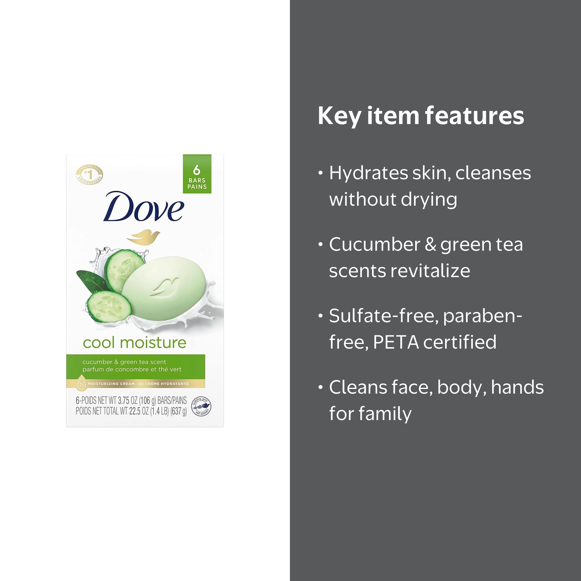 Dove Cucumber & Green Tea Beauty Soap - Moisturizing Cream Body