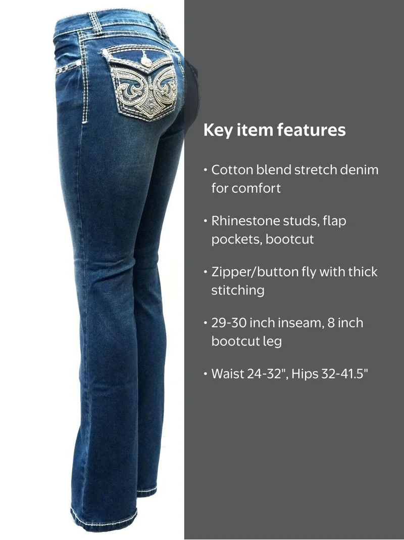Jack David Rhinestone Studs Dark Wash Denim Flap Pocket Bootcut
