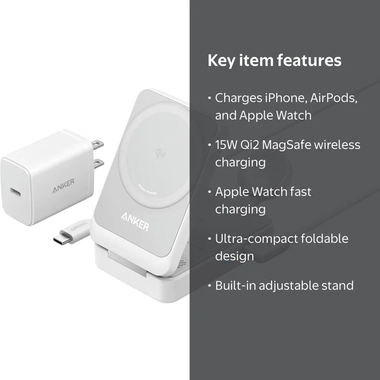 Anker MagGo 3 in 1 MagSafe Wireless Charger Stand, Qi2 Certified