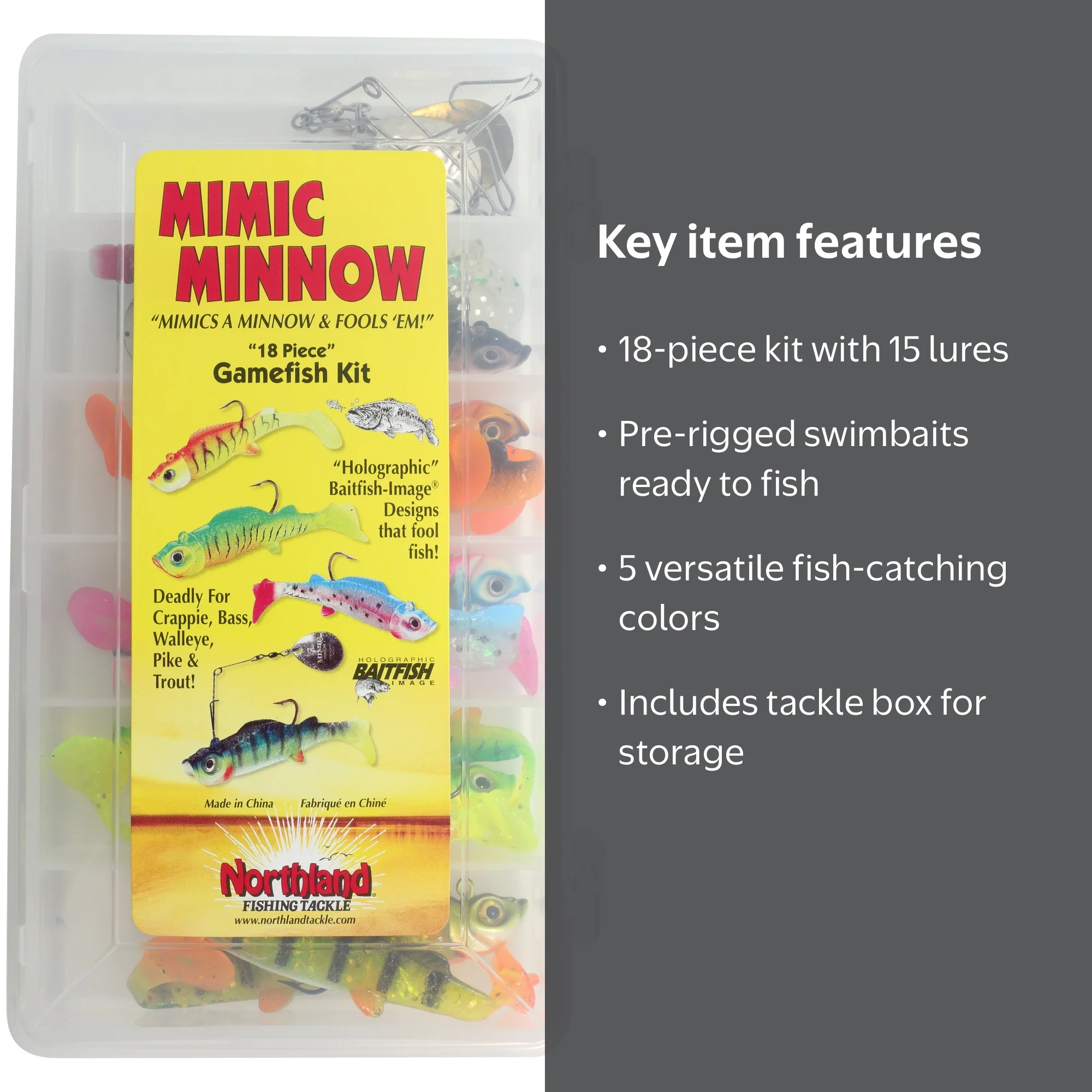 Northland Tackle Mimic Minnow Gamefish Swimbait Lure Kit, Assorted Sizes  And Colors For Walleye, Bass, Pike