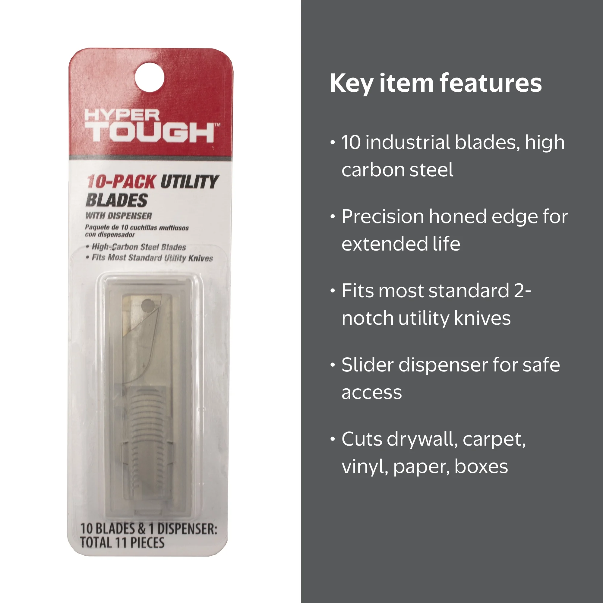 Hyper Tough 10-Pack Standard 2-Notch Utility Blades in Dispenser