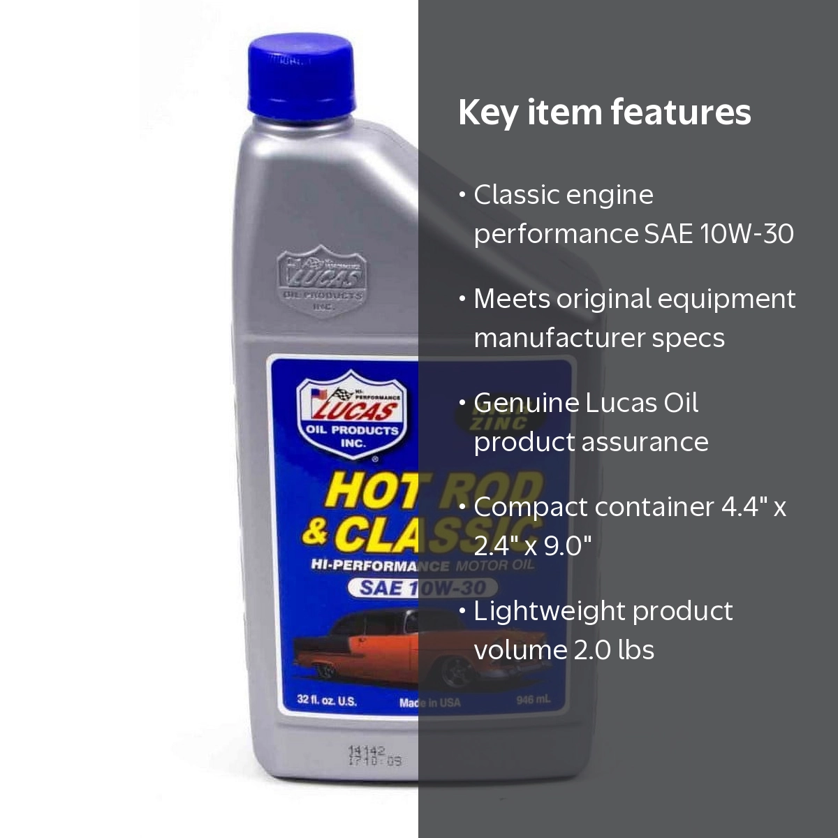 Lucas Oil 10687 ZDDP 10W30 Racing Additive, Hot Rod & Classic Car