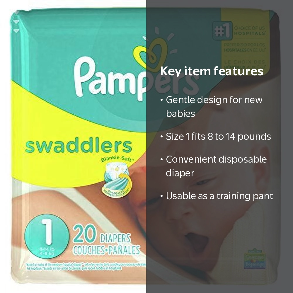 pampers1様 Pampers Swaddlers Size 1 Diapers, 20 Count Bag, for 8 to 14 Pounds