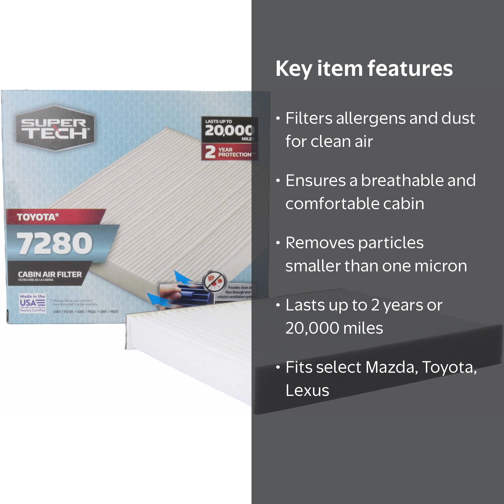 エアレジ Super Tech, Cabin Air Filter, 7280, Replacement for Toyota and