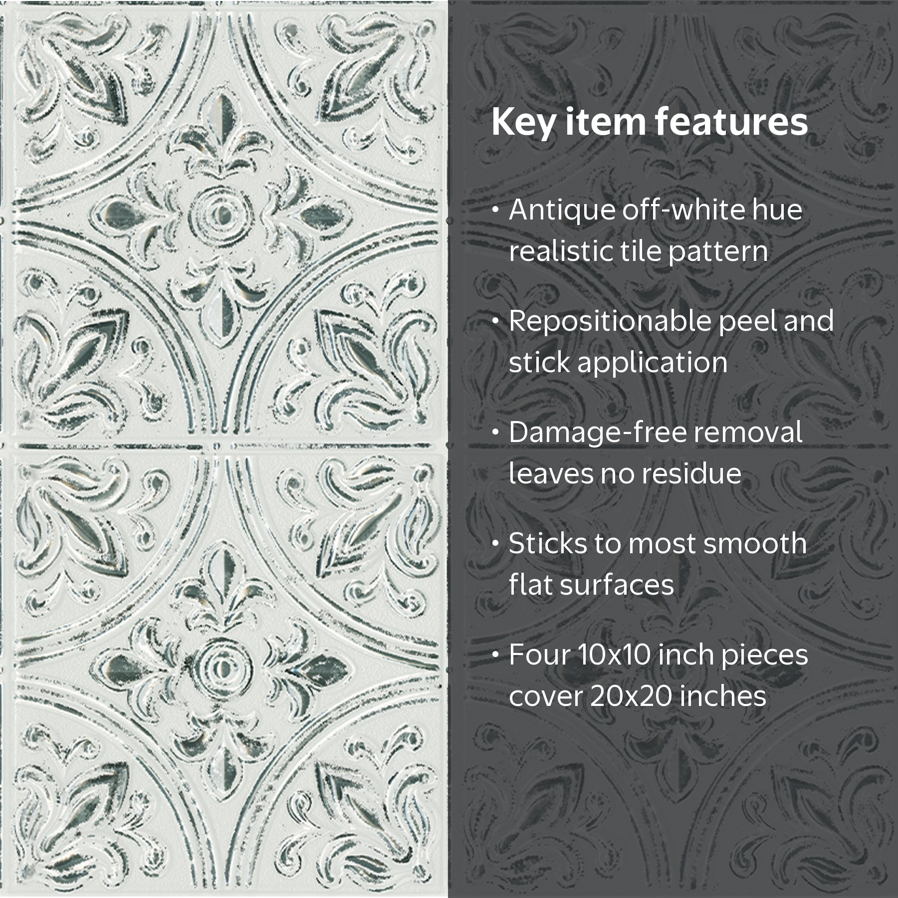 InHome, White Chelsea Antique Peel and Stick Tin Tiles Backsplash