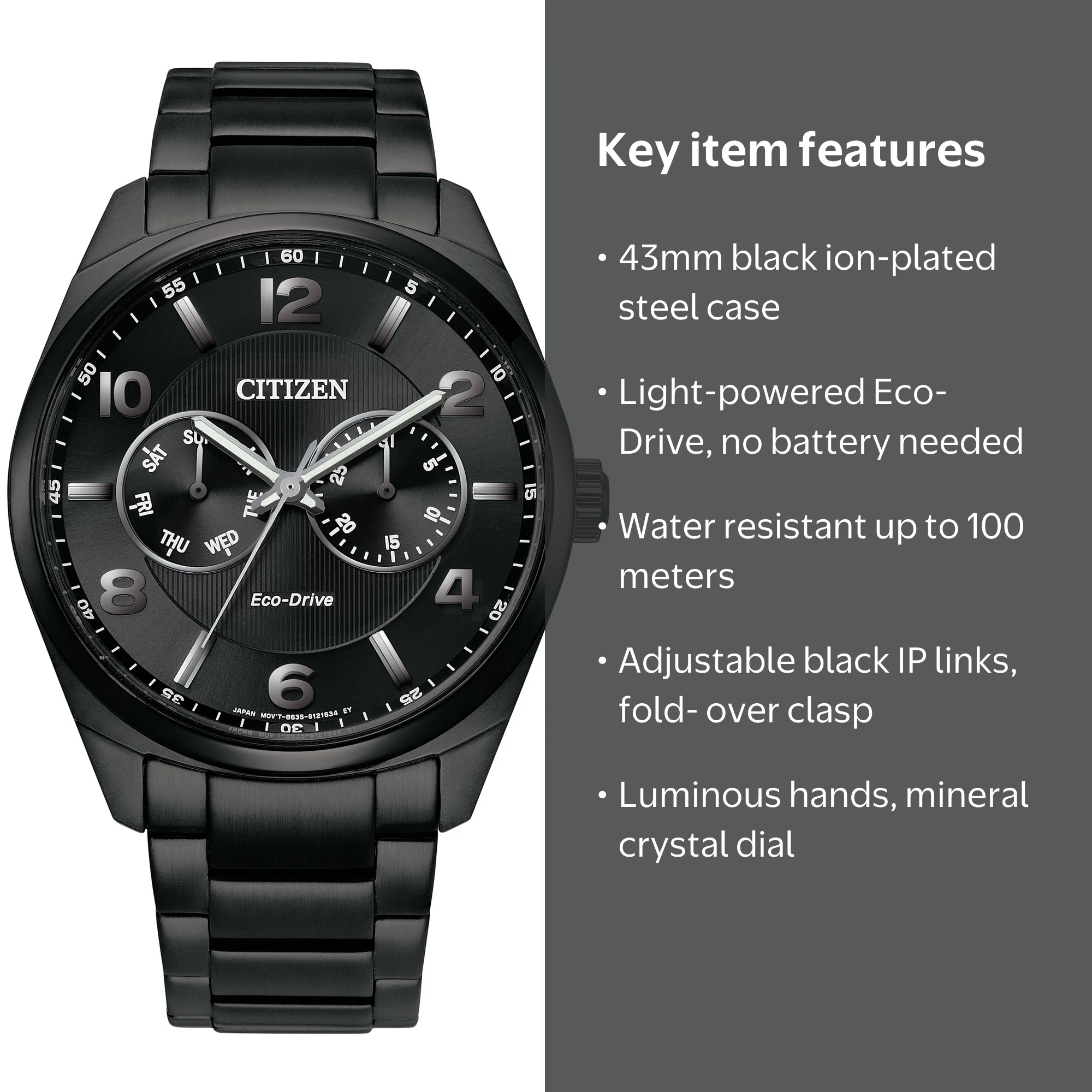 Citizen Men's Eco-Drive Multi-Function Black IP Watch - AO9028-58E