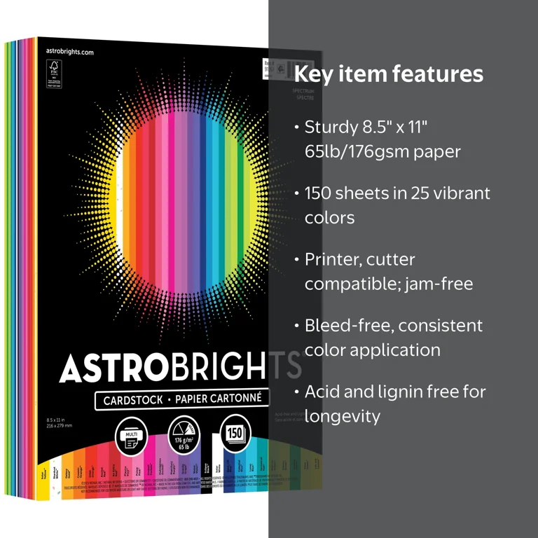 Astrobrights Spectrum Cardstock Paper, 65 lbs/176 Gsm, 8.5