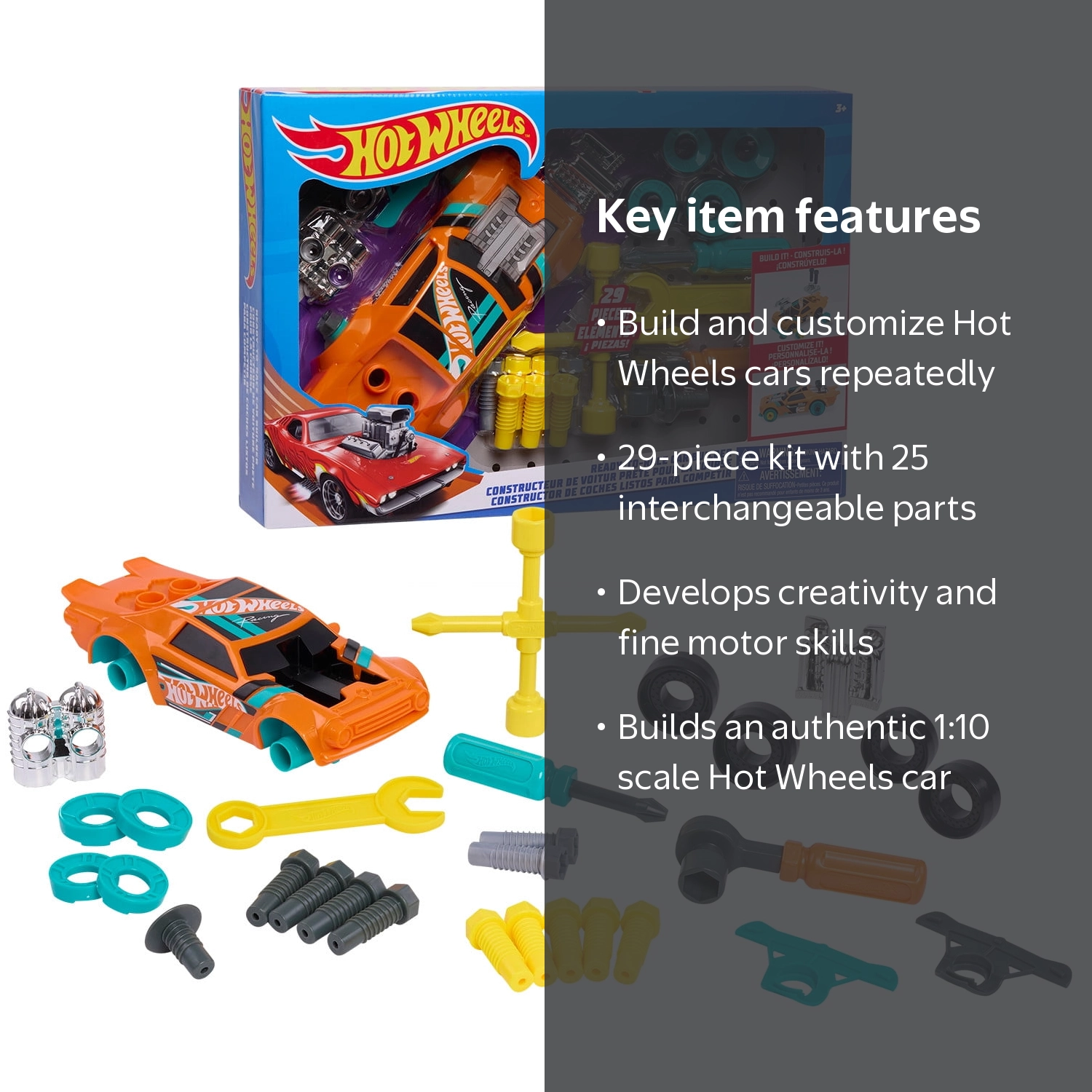 Hot Wheels Ready-to-Race Car Builder Set Night Shifter, 29-Pieces