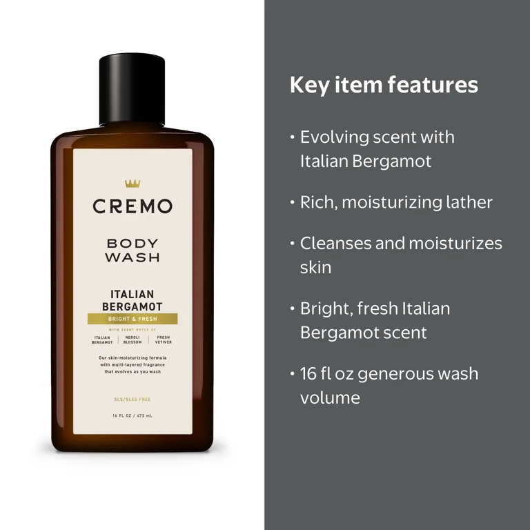 Cremo, Men's Body Wash, 16 fl oz, Italian Bergamot Scent - Walmart.com