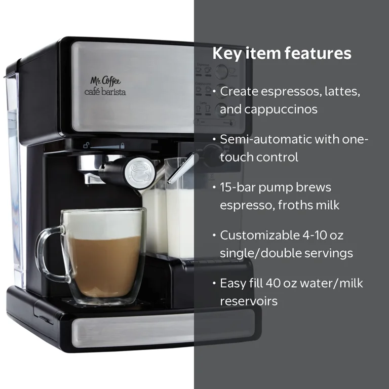 Mr. Coffee, Espresso Latte Cappuccino Maker, 12 Oz, Silver