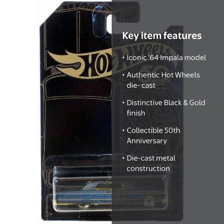 Hot Wheels 50th Anniversary Black & Gold '64 Chevrolet Impala Die