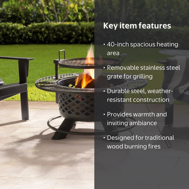 Mainstays 40-inch Wood Burning Fire Pit with Stainless Steel