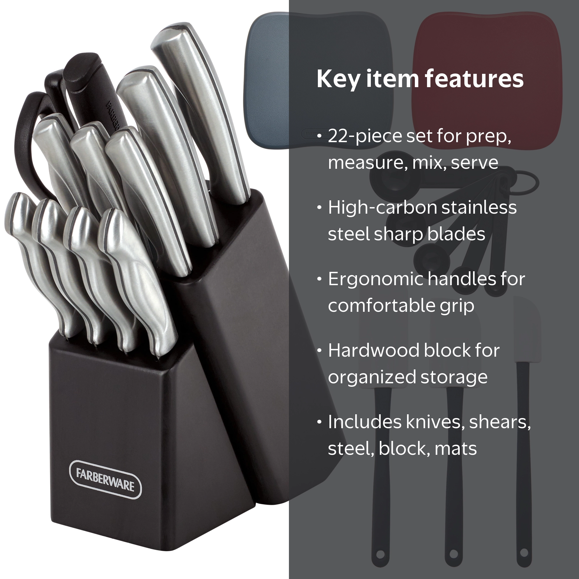 Free Shipping! Farberware 22-Piece Stamped Stainless Steel Knife