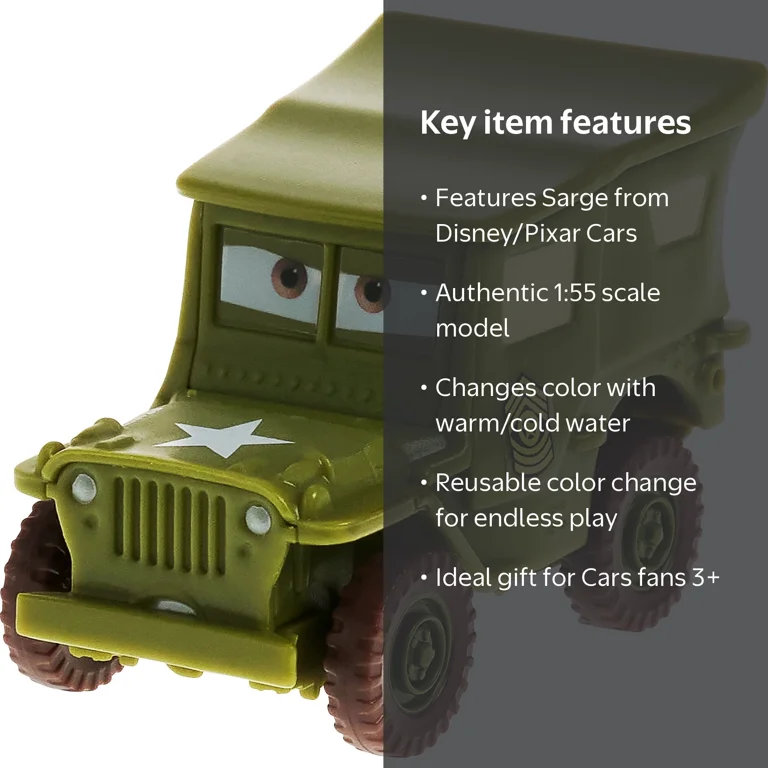 Disney Pixar Cars Color Changers Sarge Toy Truck, 1:55 Scale
