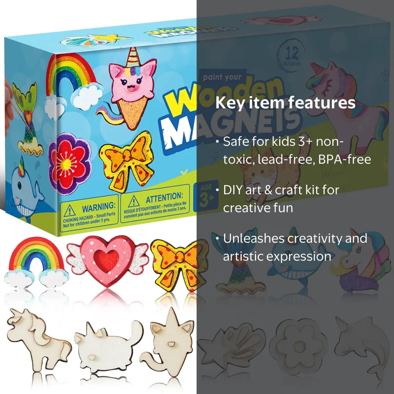 Joyfy, Painting Kits for Kids, 12 Wooden Magnets, Arts and Crafts