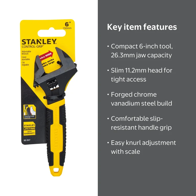 STANLEY® Steel 6'' Multi-Size Adjustable Wrench, 90-947 Hand Tool