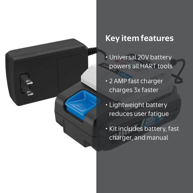 HART 20-Volt Power Lithium-Ion 2.0Ah Rechargeable Battery and Fast