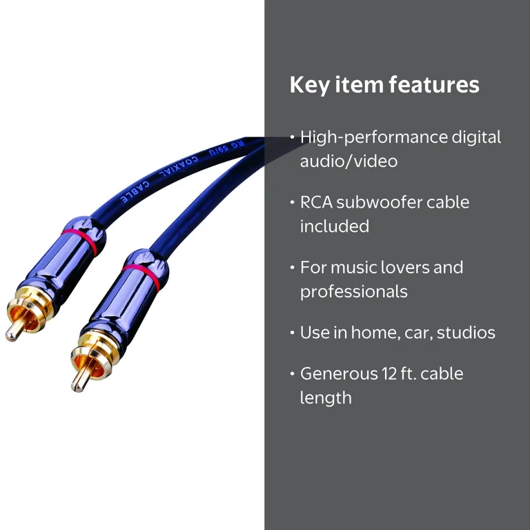 Free Shipping! Monster Cable 3898632 12 ft. RCA Audio Cable, Black