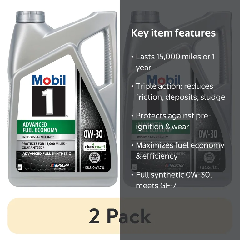 2 pack) Mobil 1 Advanced Fuel Economy Full Synthetic Motor Oil 0W