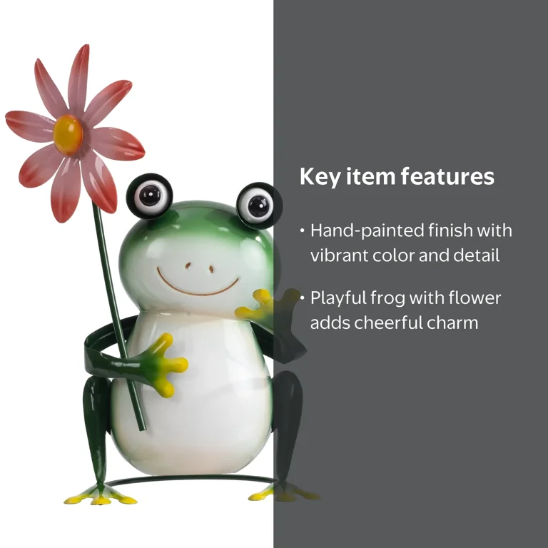 Mainstays Metal Frog Garden Statue with Weather-Resistant Flower