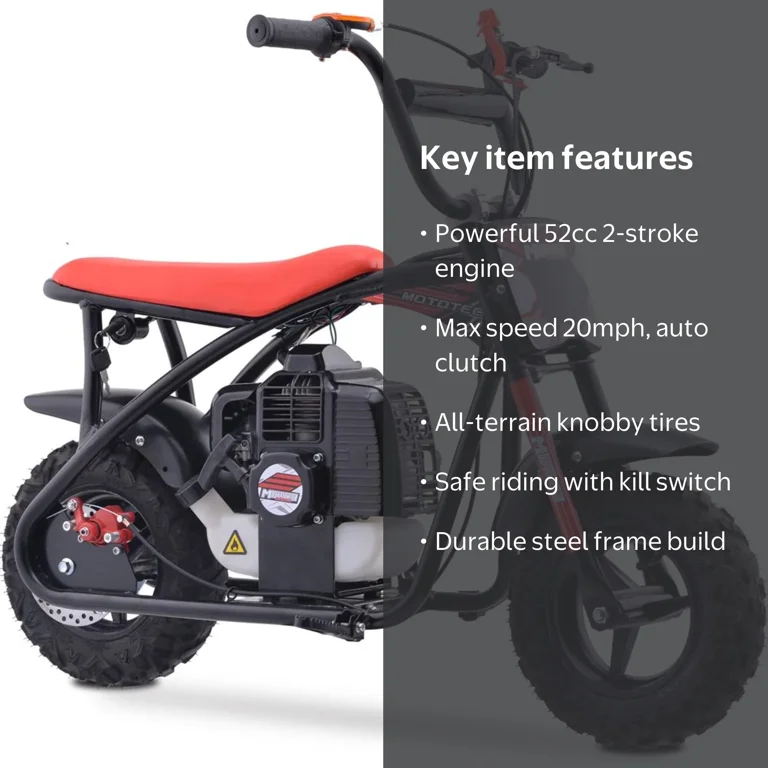 MotoTec Bandit 52cc 2-Stroke Kids Gas Mini Bike Red - Walmart.com