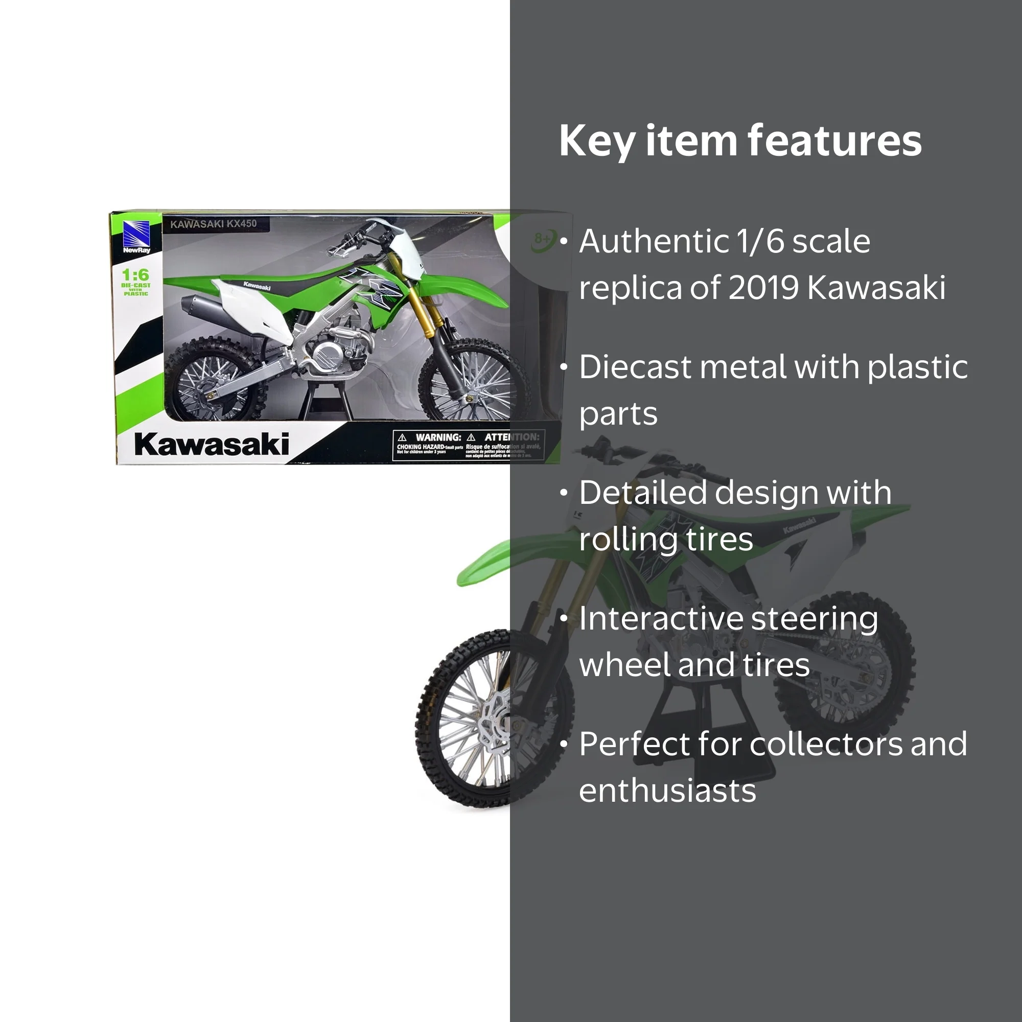 2019 Kawasaki KX 450F Dirt Bike Motorcycle Green and White 1/6