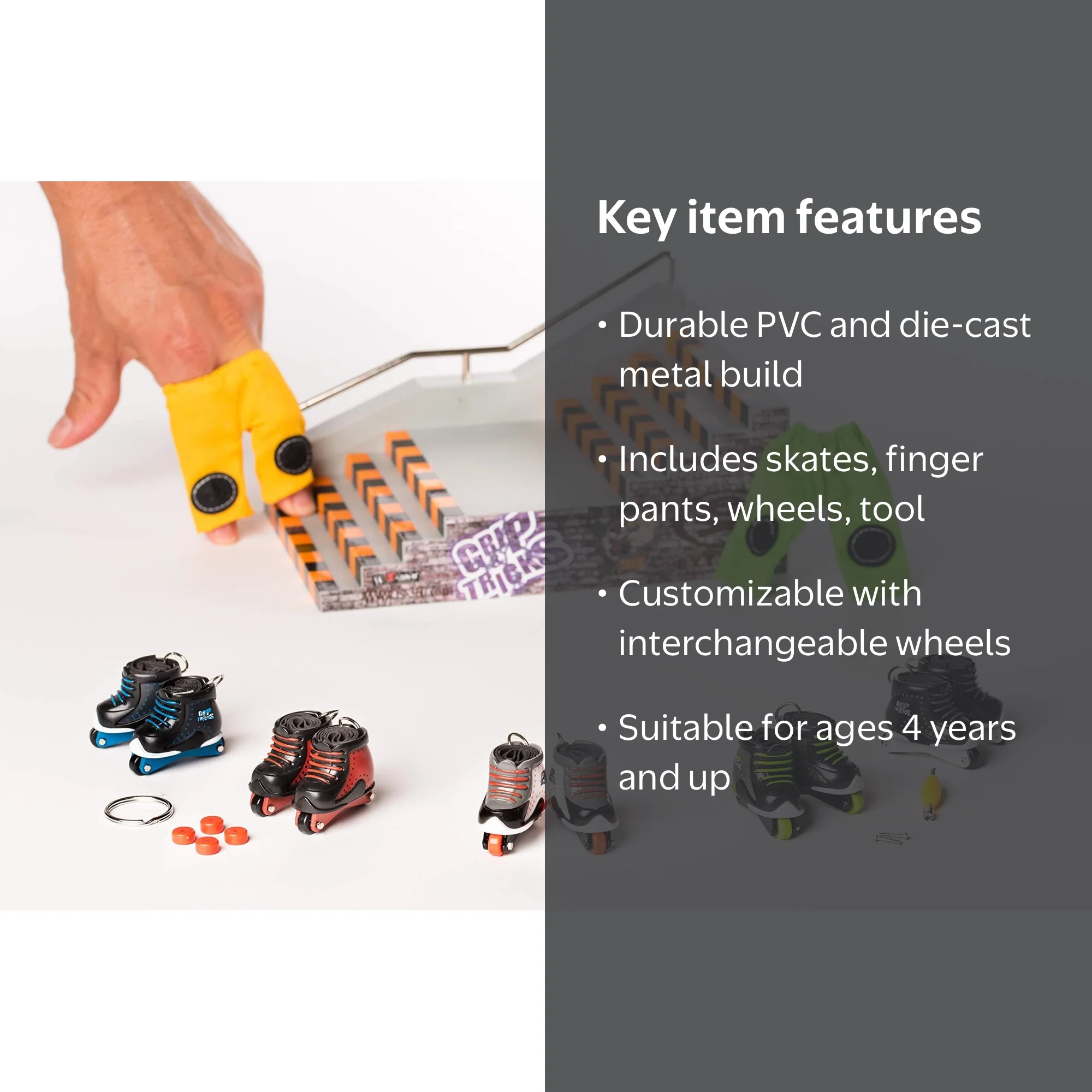 Grip & Tricks Finger Roller Mini Inline Skates, Freestyle Pack