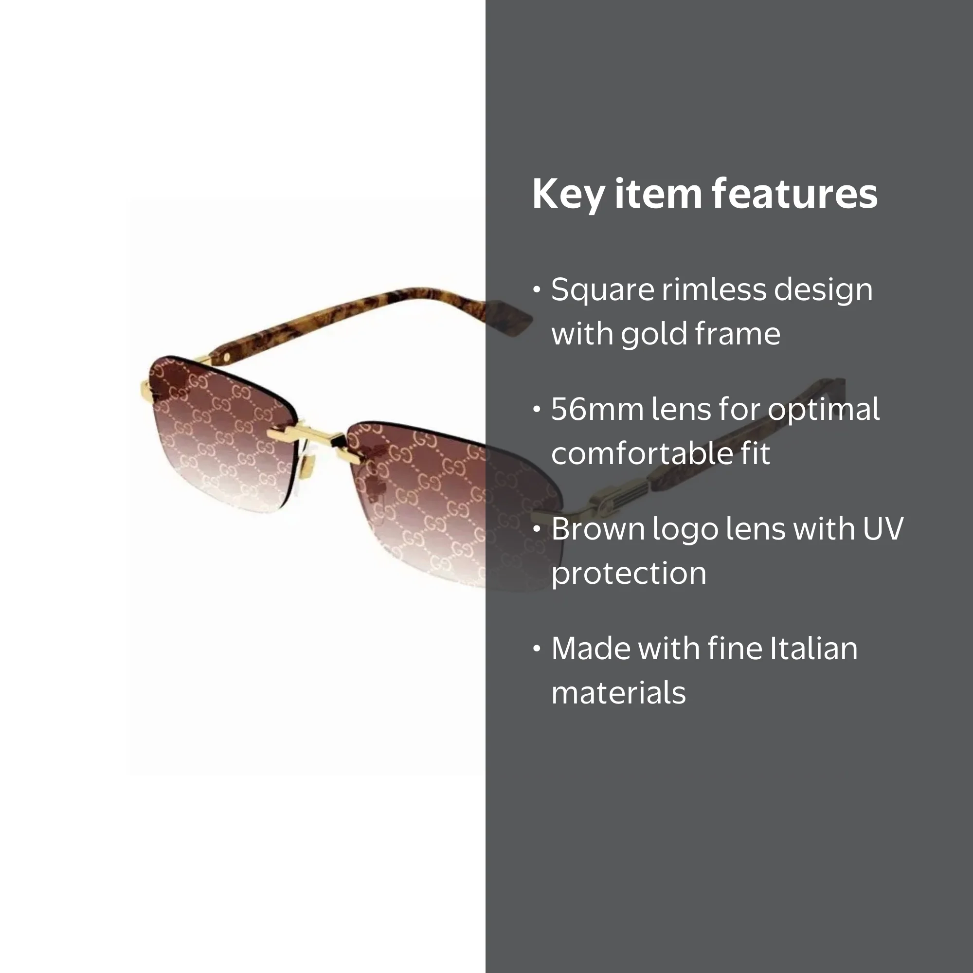 Gucci GG 1221S 004 Gold Sunglasses Square Rimless with Brown Logo
